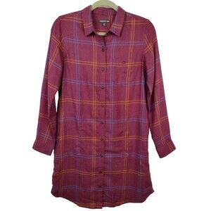 Toad & Co Re-Form Flannel Shirtdress Size Small Plaid Magenta Pink Outdoorsy